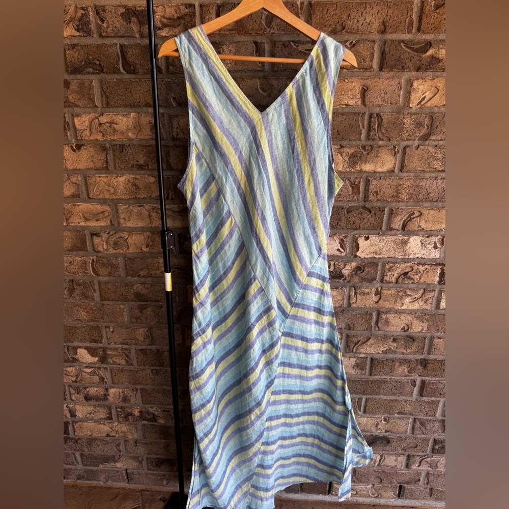 J Jill Love Linen Lotus Maxi Dress size XL Striped Blue Green Lined - Picture 9 of 16
